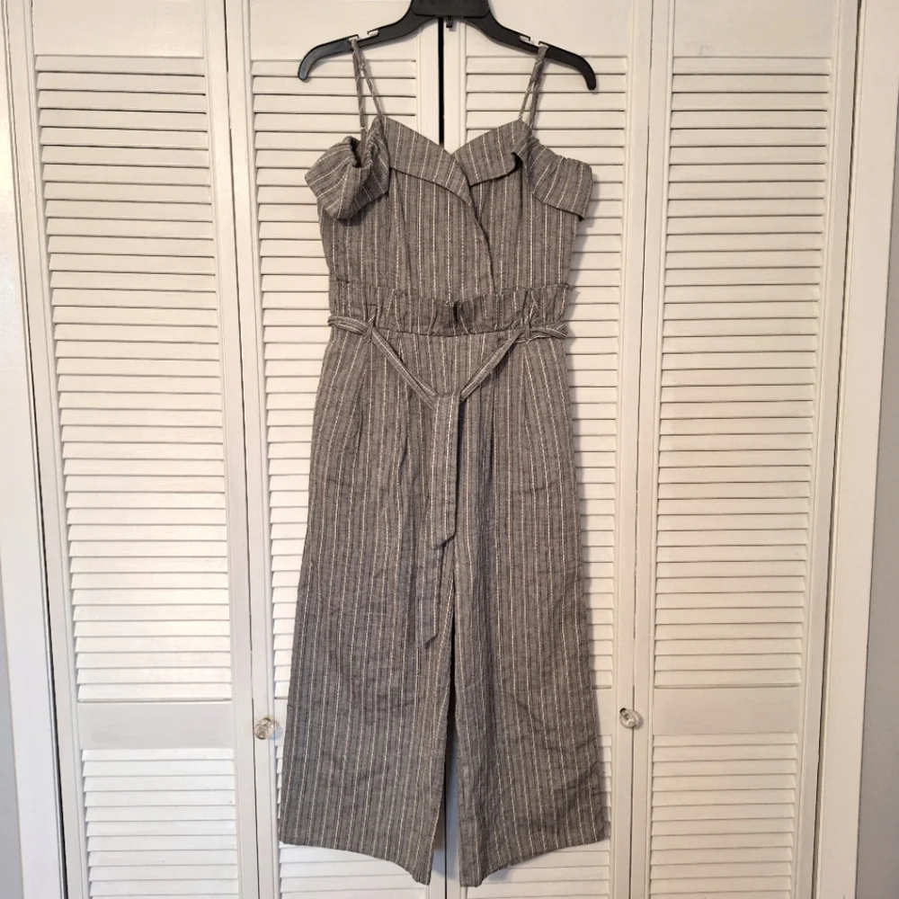 Dance & marvel cotton gray striped cold shoulder romper jumpsuit medium *A1 - Picture 2 of 7